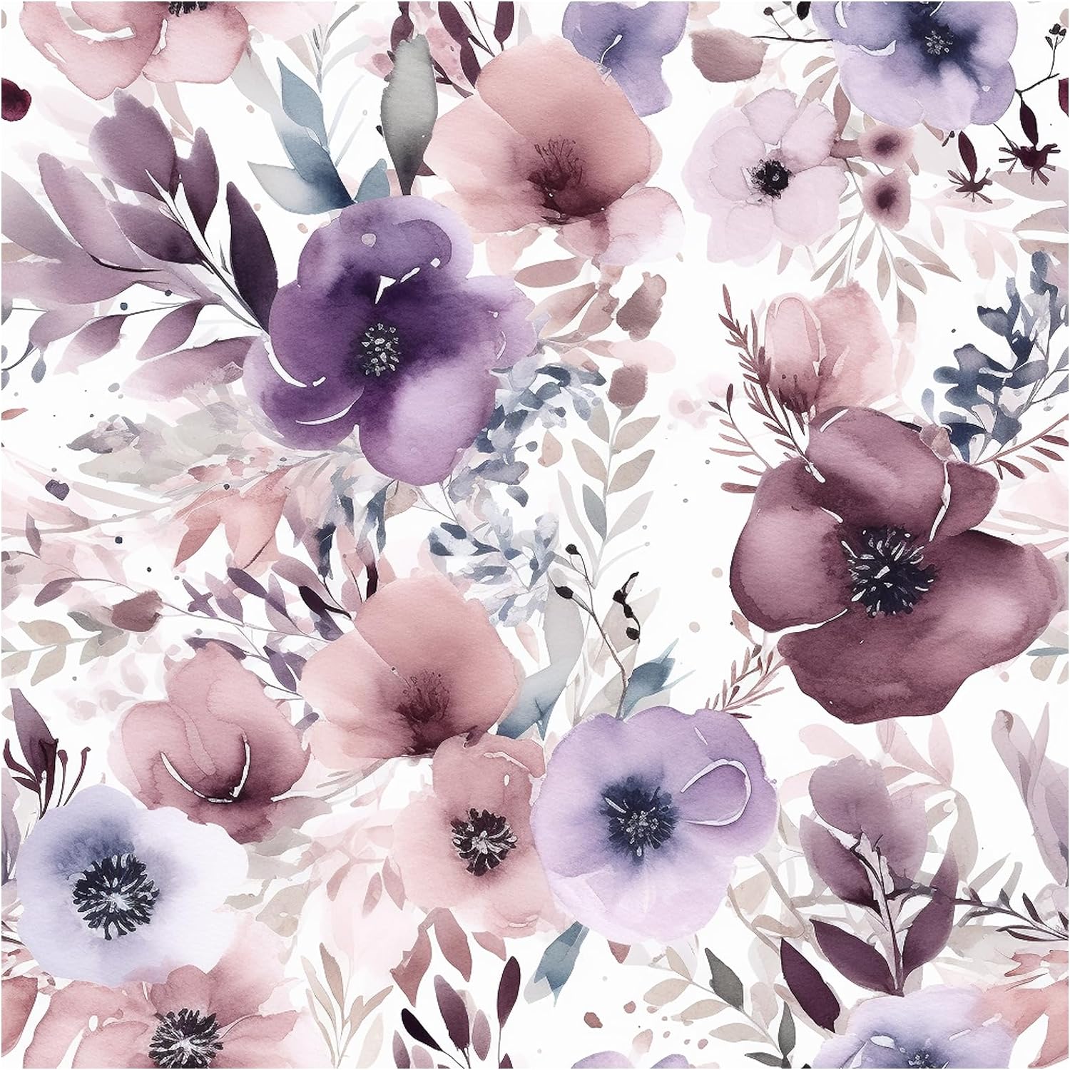 HAOKHOME 93349 Floral Peel and Stick Wallpaper Removable Wall Paper Mauve/Purple/White Vinyl Stick on Wall Contact Paper 17.7in x 9.8ft