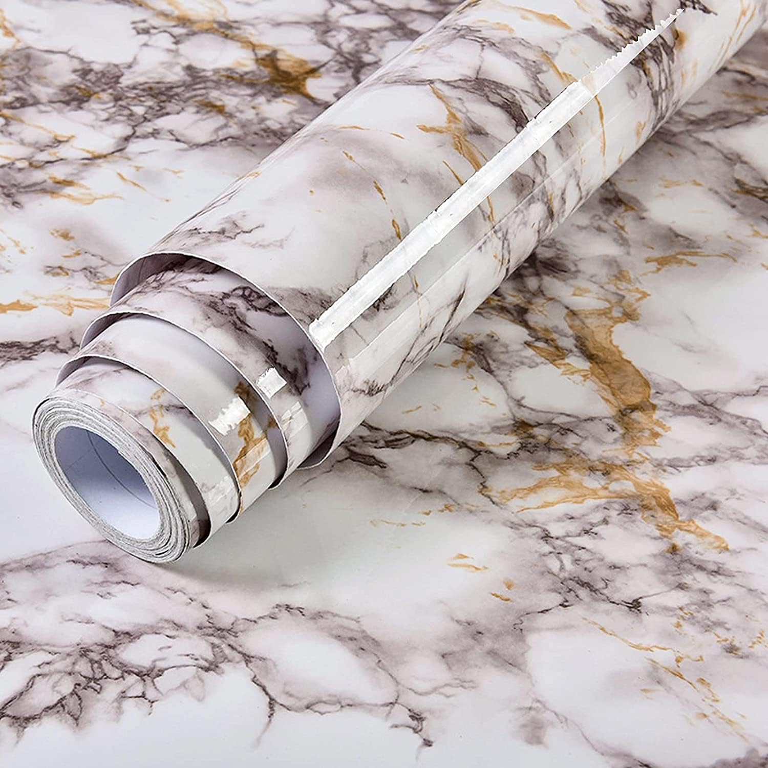 VIOPVERY White Marble Wallpaper Peel and Stick 15.7x393 White Wall Paper Pull and Stick Contact Paper for Countertops Waterproof Self-Adhesive Marble Contact Paper for Kitchen Desk Cabinet Decor