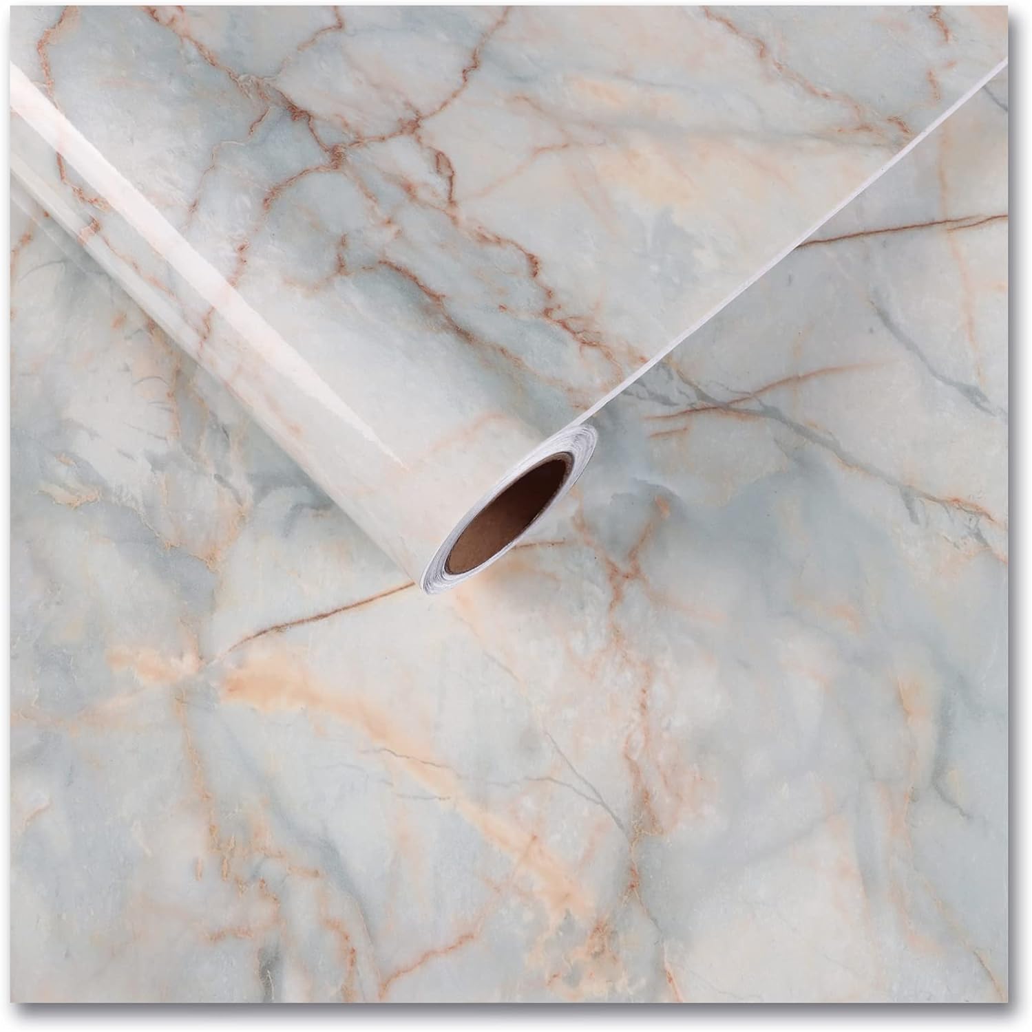 CRE8TIVE Cyan Gold Marble Contact Paper for Countertops Waterproof Glossy Cracked Marble Wallpaper Peel and Stick Countertops Removable Self Adhesive Thick Marble Vinyl Wall Paper for Bathroom 12x80