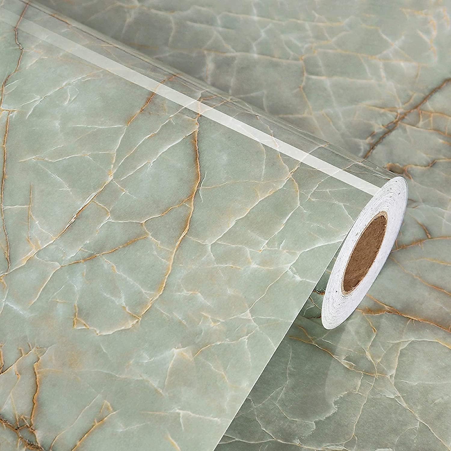 Marble Contact Paper for Countertops Waterproof Marble Wallpaper Peel and Stick Vinyl Countertop Contact Paper for Cabinets Self Adhesive Removable Green Contact Paper for Drawers 15.75x236