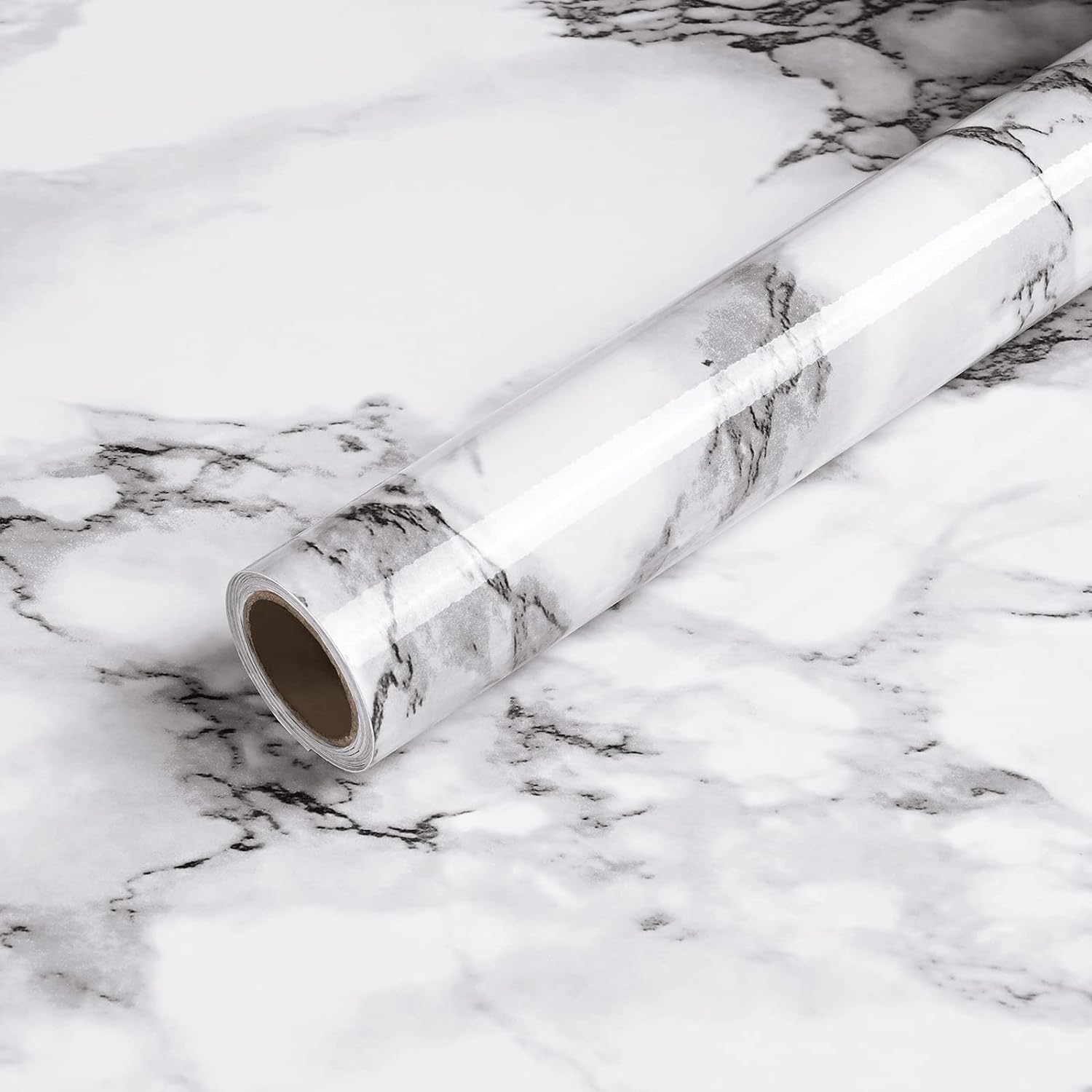 Caltero Marble Contact Paper 15.7 x 118 Black White Grey Wallpaper Peel and Stick Glossy Marble Self Adhesive Contact Paper for Countertop Kitchen Cabinets Bathroom