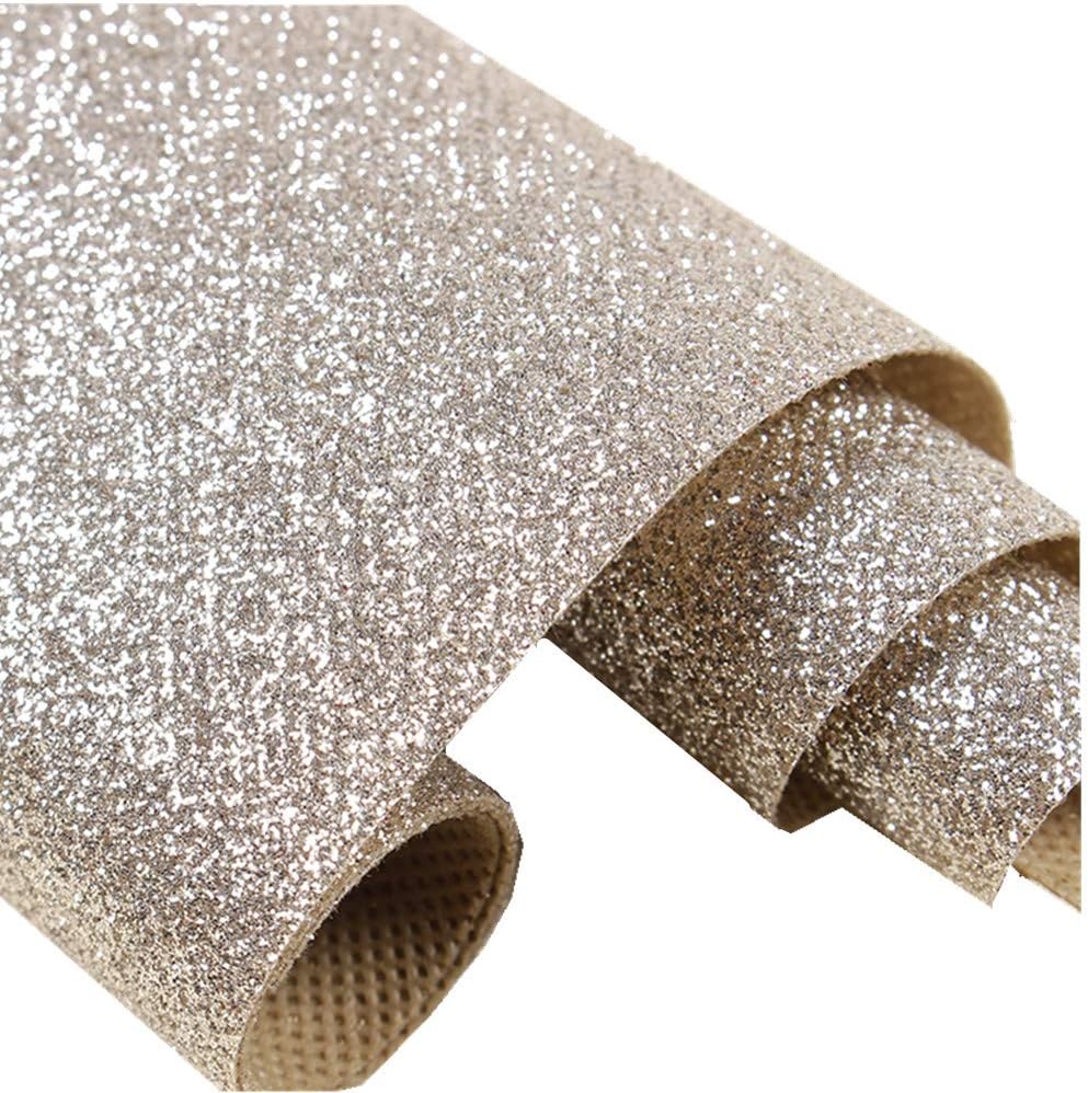 Self Adhesive Champagne Glitter Wallpaper, Peel and Stick Roll Sparkle Glitter Decor Art Craft Fabric (17.4in x 16.4ft One Roll)