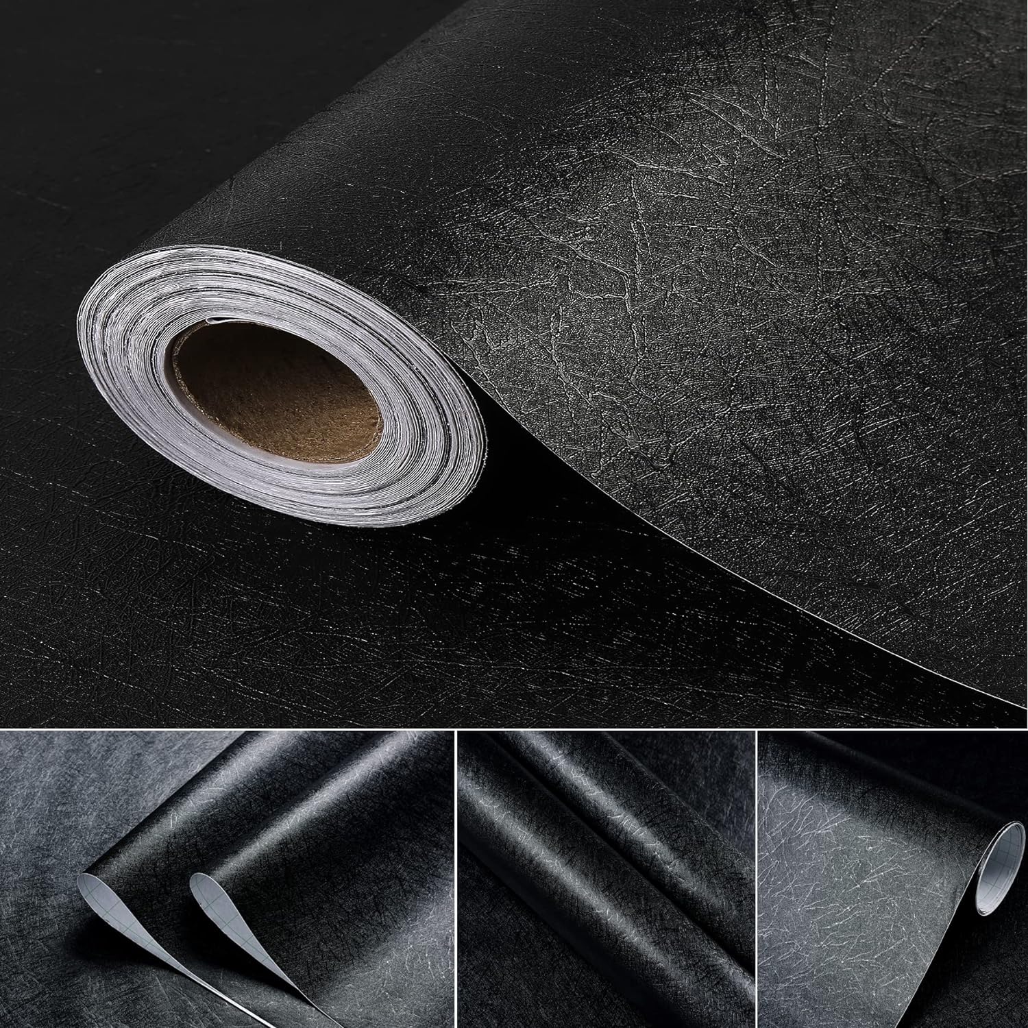 Peel and Stick Wallpaper Black Silk Wall Paper - 15.7 x 300 Inch Self Adhesive Wallpaper Peel and Stick, Easy to Paste Wall Contact Paper for Stand Liner, Table and Door Makeover Decor