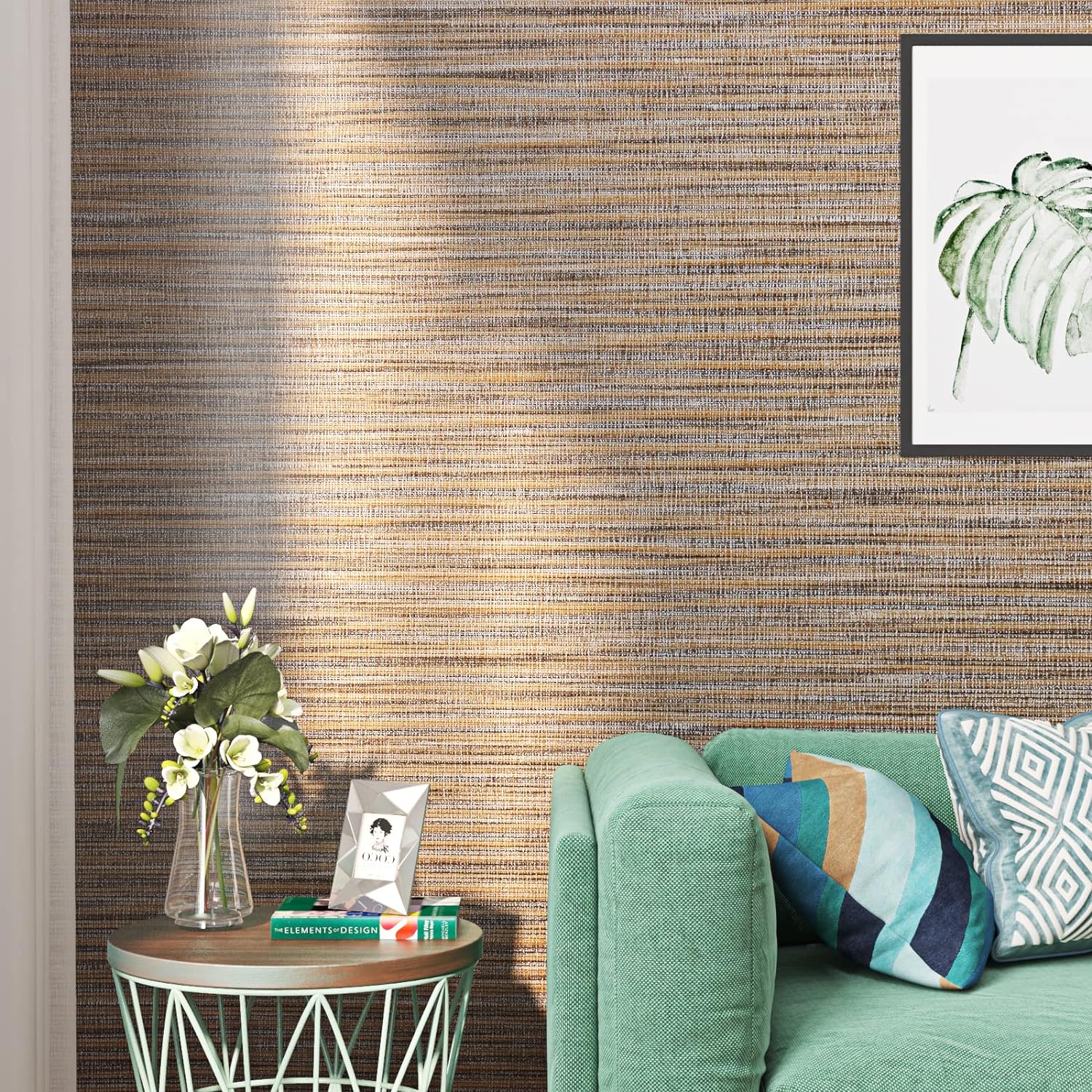 FunStick Grasscloth Wallpaper Peel and Stick Grass Cloth Fabric Wall Paper Self Adhesive Brown Fabric Contact Paper for Cabinets Waterproof Grasscloth Tan Wallpaper for Wall Desk Removable 15.7x78.7