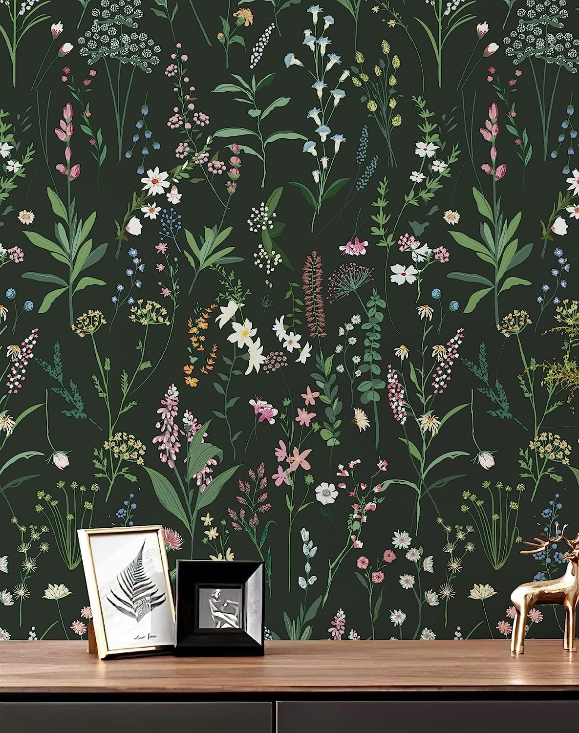 Floral Wallpaper Peel and Stick Farm Floral 236.22 x 17.32 Wildwood Wallpaper Dark Wallpaper Self Adhesive Wallpaper Coverage 30 sq.ft