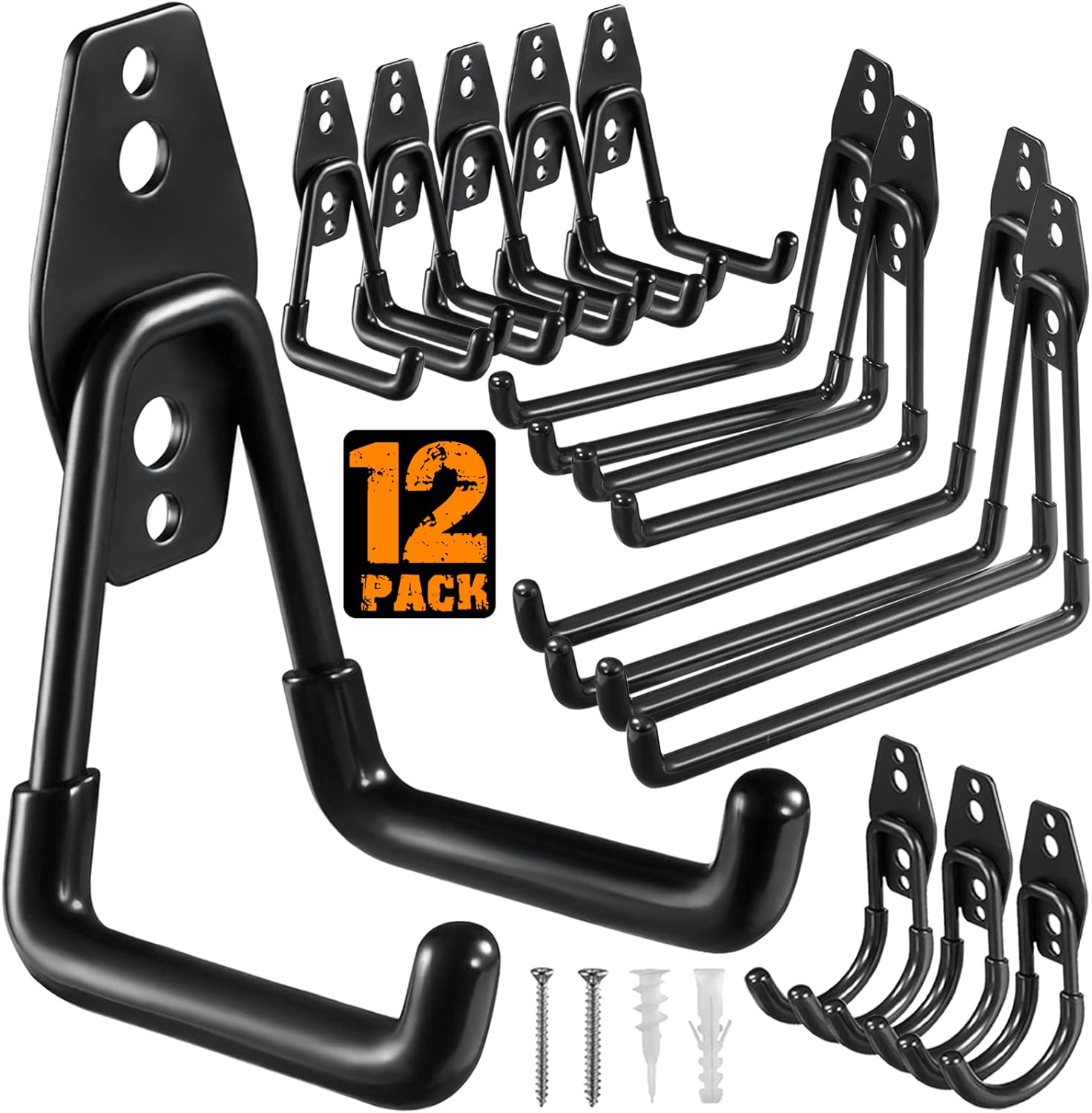 12 Pack Garage Hooks Heavy Duty,Utility Steel Garage Storage Hooks,Wall Mount Garage Hanger&Organizer for Organizing Power Tools,Ladders,Bulk Items,Bikes,Ropes and More Equipment