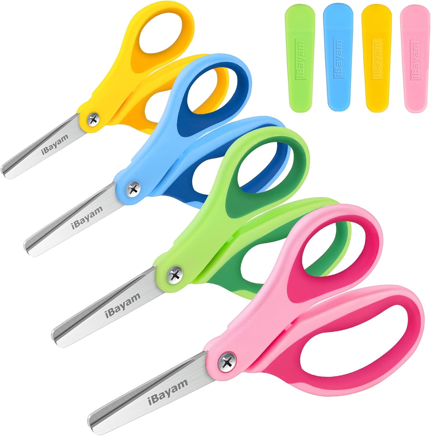 Kids Scissors, iBayam 5 Kid Scissors with Cover, Safety Small scissors, Student Blunt Tip Scissors for School Kids Age 4-7 8 9 10-12, Classroom Toddler Child Scissors Scrapbooking Art Craft Supplies