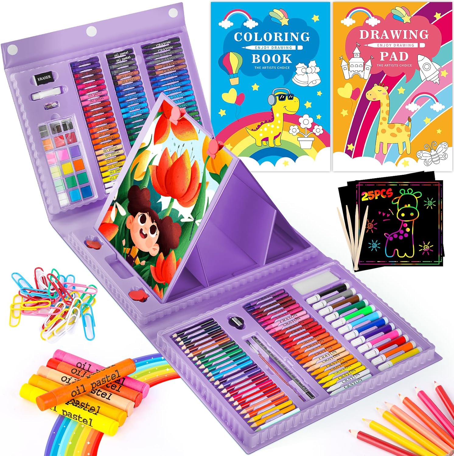 iBayam Art Kit, 251-Pack Art Supplies Drawing Kits, Arts and Crafts Gifts Box for Kids Teen Girls Boys, Art Set Case with Trifold Easel, Scratch Paper, Sketch Pad, Coloring Book, Crayons, Pencils