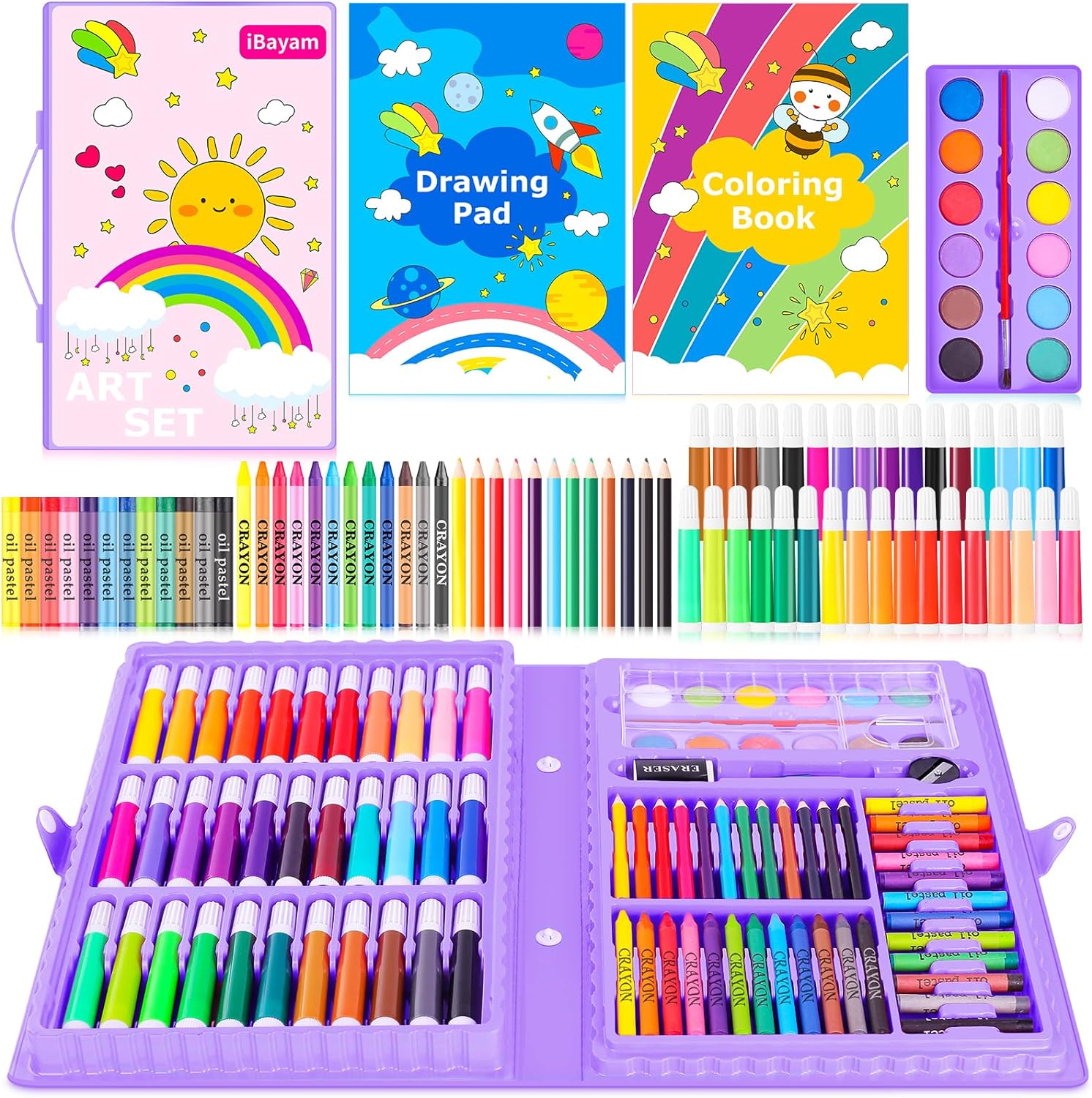 Art Supplies, iBayam 149-Pack Drawing Kit Painting Art Set Art Kits Gifts Box, Arts and Crafts for Kids Girls Boys, with Drawing Pad, Coloring Book, Crayons, Pastels, Pencils, Watercolor Pens (Purple)