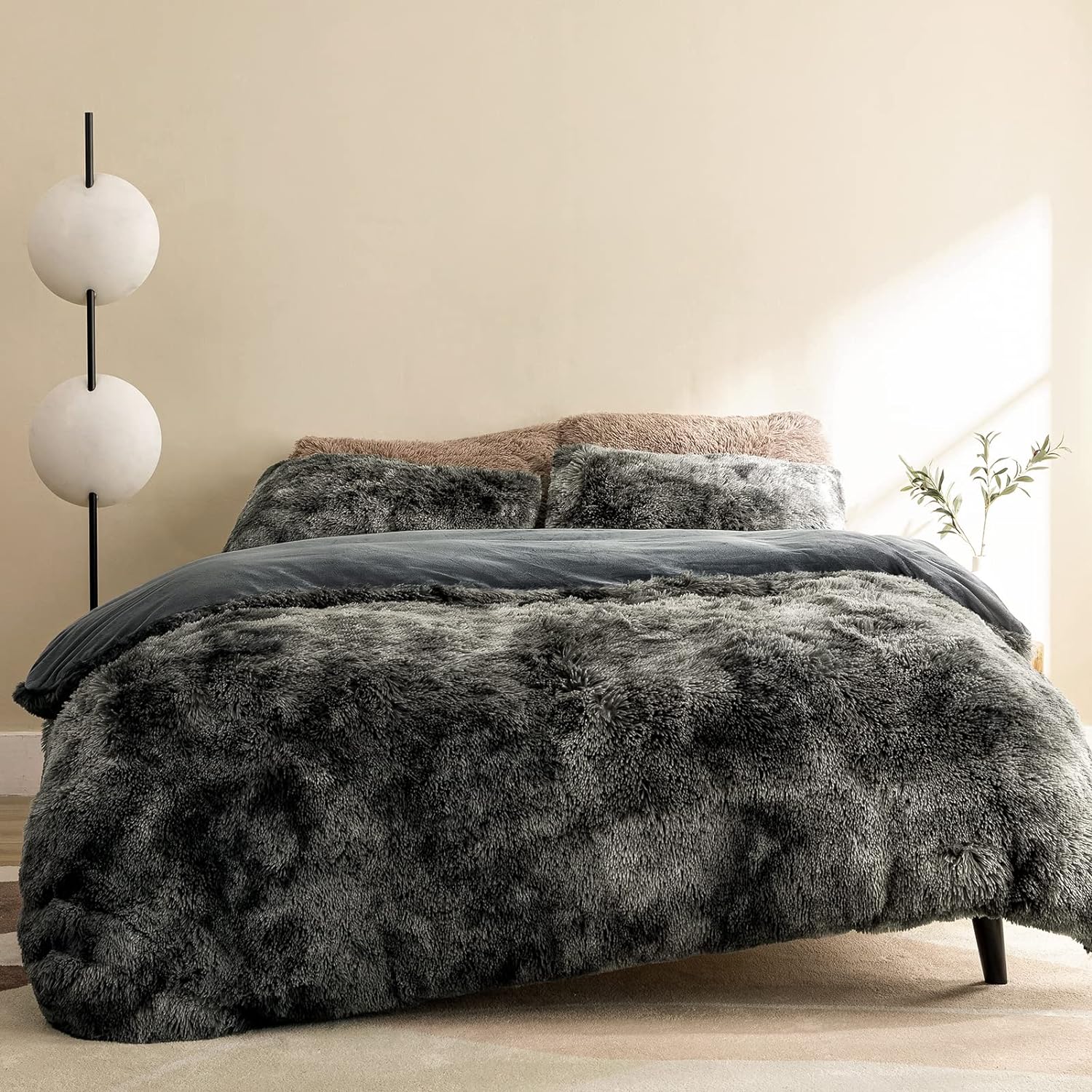 Dreamcountry Plush Fluffy Duvet Cover Oeko-TEX Certified Luxury Ultra Soft Shaggy Crystal Velvet Bedding Comforter Set 2 Pieces(1 Duvet Cover   1 Pillow Shams) Zipper Closure(Queen,Tie-dye Dark Grey)