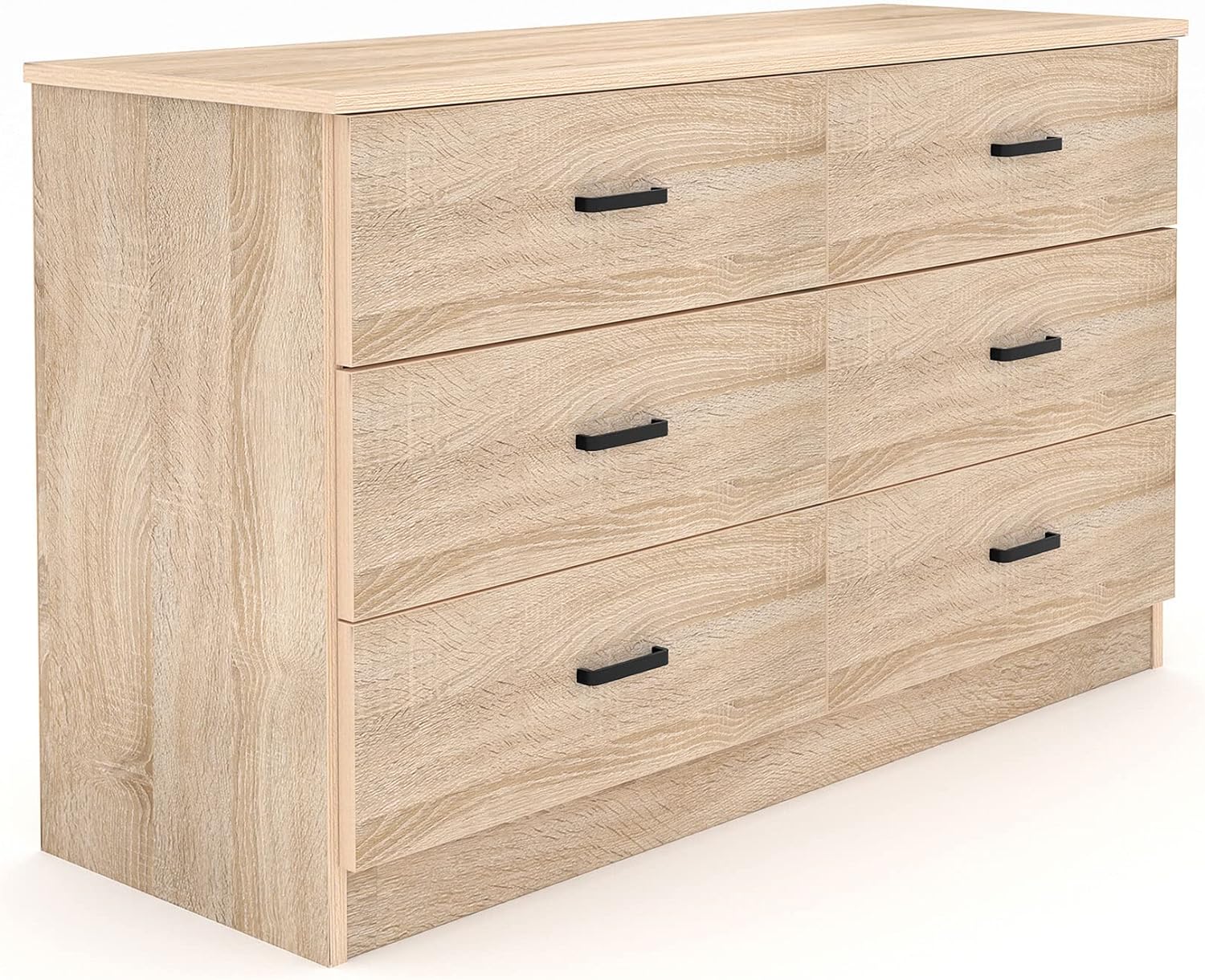 Bigbiglife Wood Dresser for Bedroom, 6 Drawer Double Dresser with Metal Handles, 15.8 D x 47.2 W x 27.7 H, Light Oak