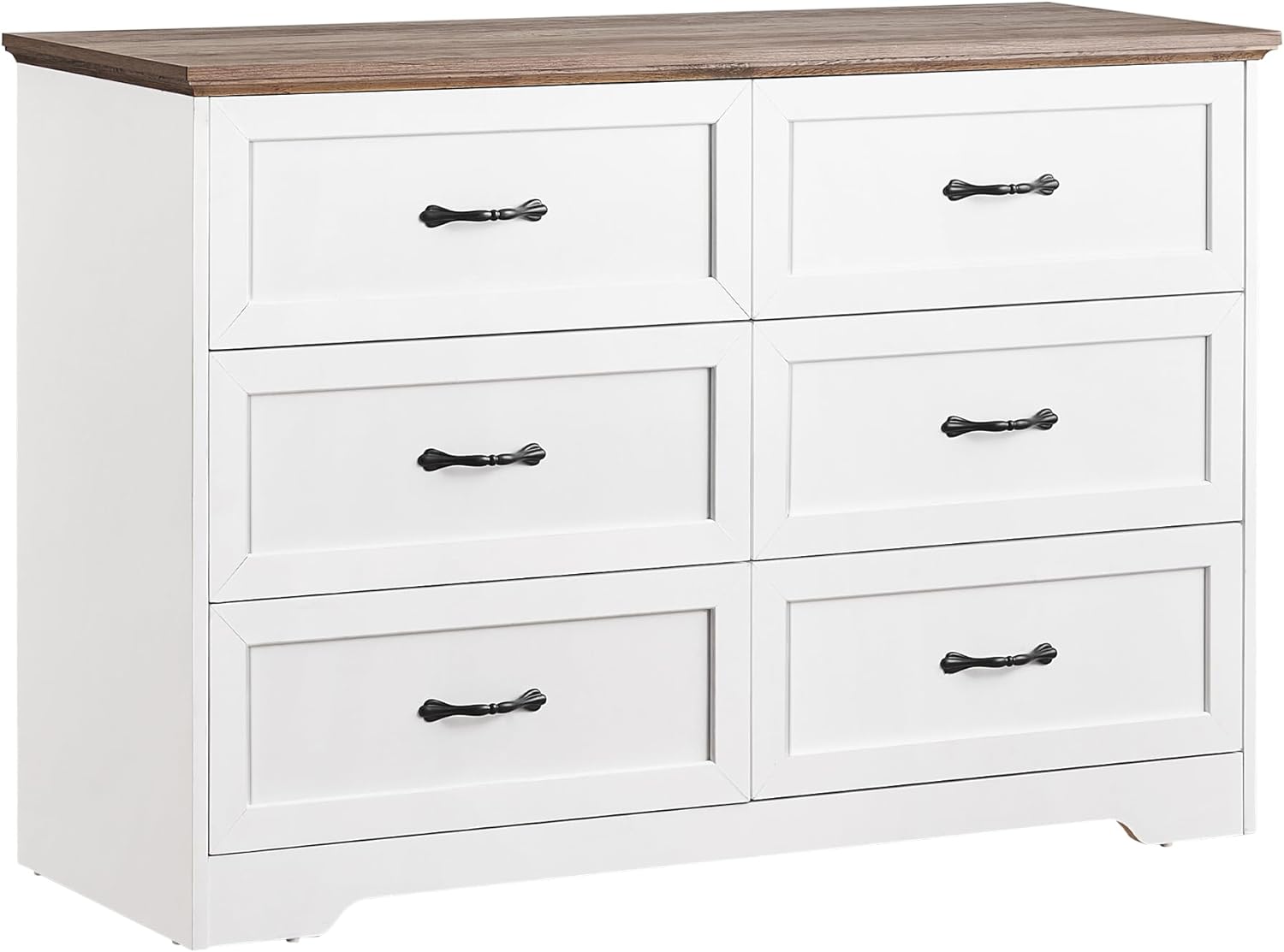 IDEALHOUSE Modern 6 Drawers Dresser, Wooden Bedroom Dresser with 6 Storage Drawers, Chest of Drawers & Storage Clothes Organizers, Farmhouse Chest Dressers for Living Room, Kids Bedroom, White&Brown