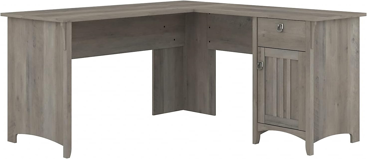 Bush Furniture Salinas L-Shaped Storage | Study Table with Drawers & Cabinets | Home Office Computer Desk, 60W, Driftwood Gray