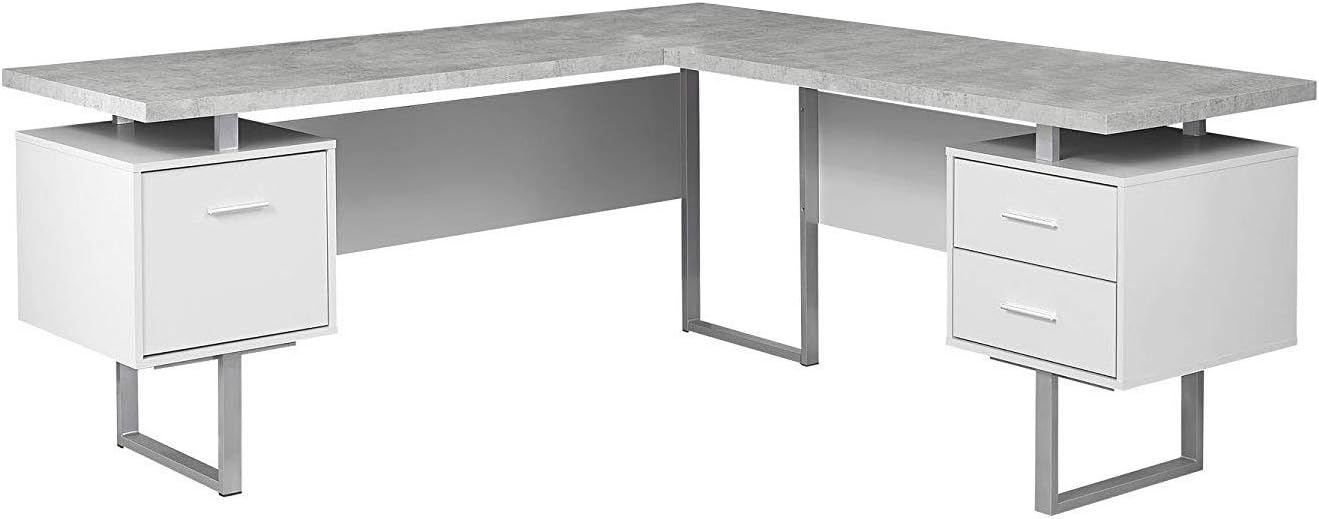 Monarch Specialties Computer 70L Desk Left or Right Facing - White / Cement-Look