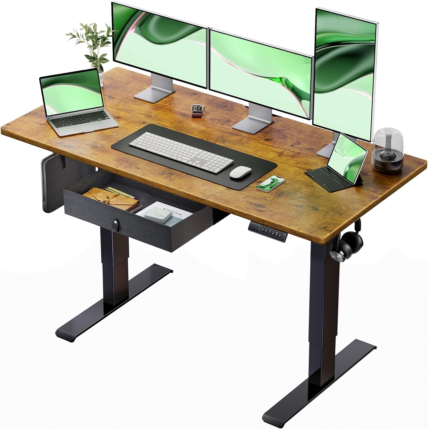 Marsail Standing Desk with Drawer, 55x24 Inch Adjustable Height Standing Desk, Electric Stand up Desk, Sit Stand Home Office Desk, Ergonomic Workstation for Home Office Computer Gaming Desk Rustic