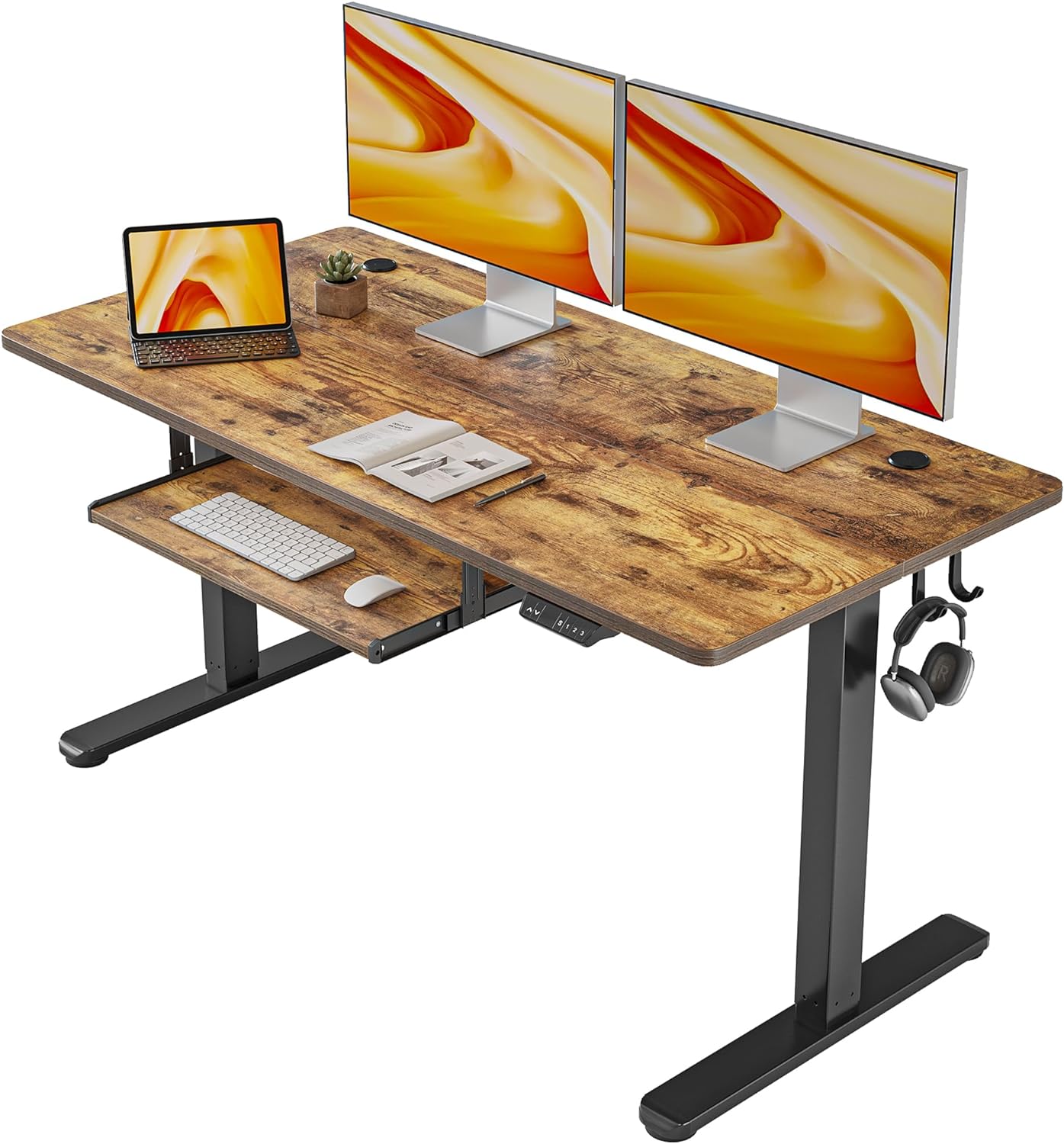 FEZIBO Standing Desk with Keyboard Tray, 55  24 Inches Electric Height Adjustable Desk, Sit Stand Up Desk, Computer Office Desk, Rustic Brown