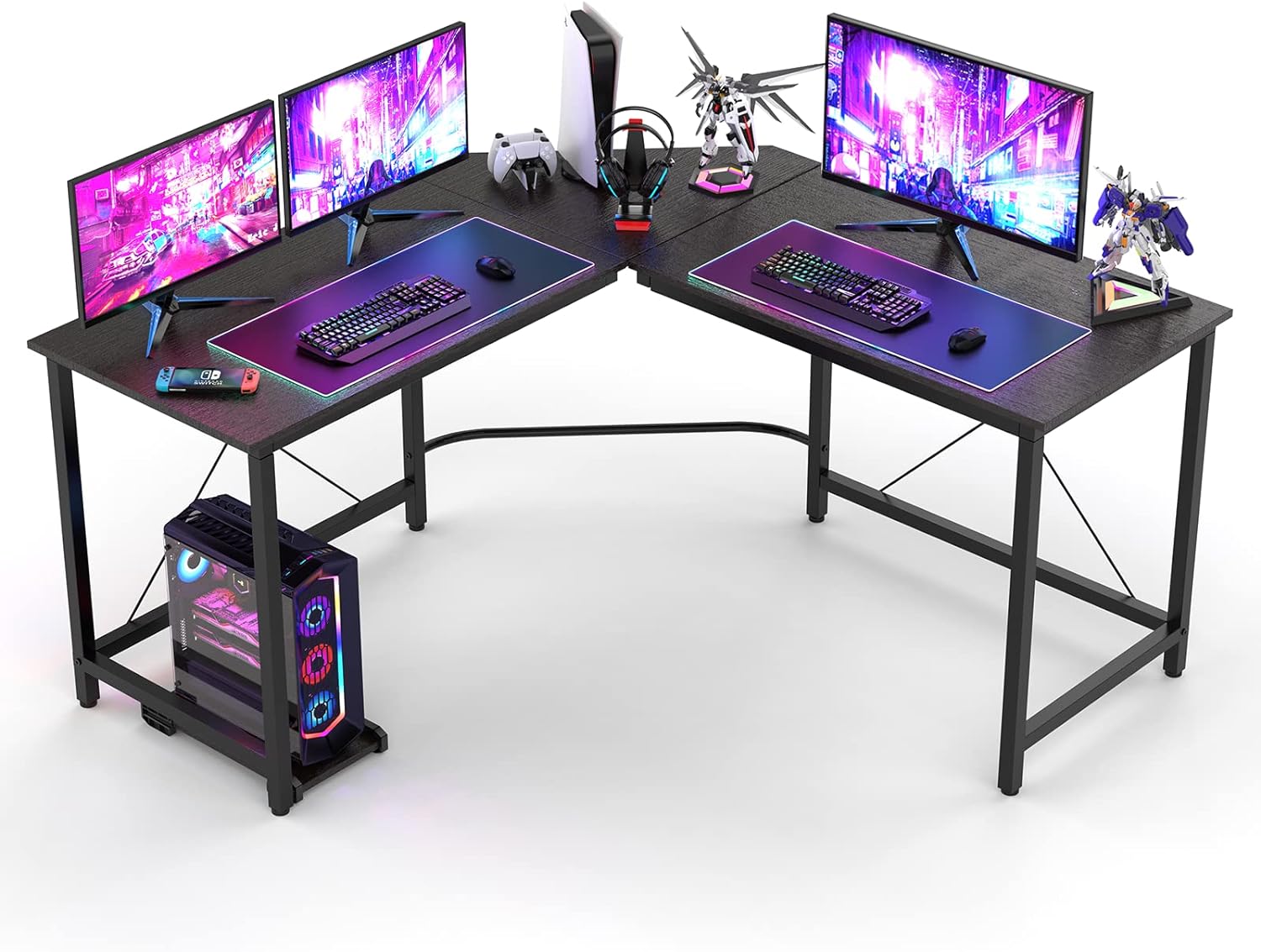 L-Shaped Desk Computer Corner Desk, L Shaped Home Office Desk, Large Gaming Desk Sturdy Writing Desk Writing Workstation, Simple Modern Gaming Desk, Black