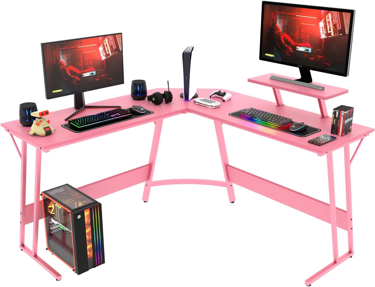 PayLessHere L Shaped Desk Corner Gaming Desk Computer Desk with Large Desktop Studying and Working and Gaming for Home and Work Place,Pink