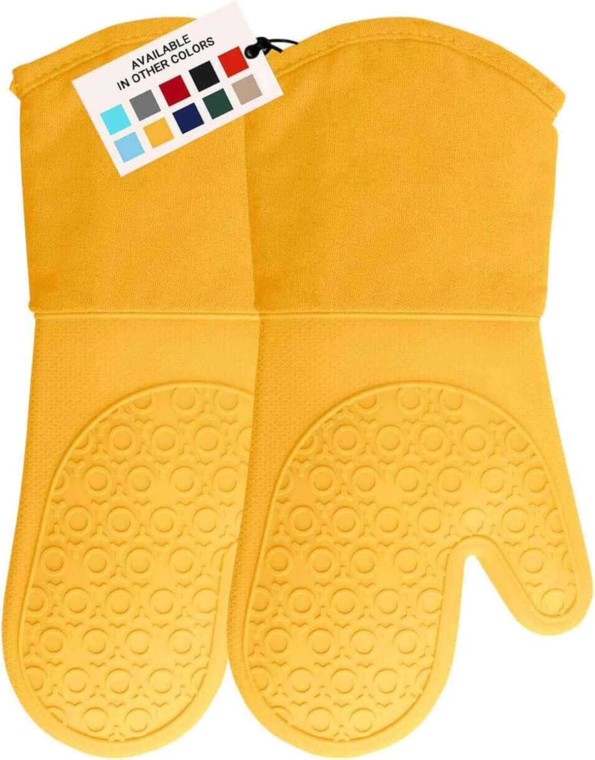 HOMWE Professional Silicone Oven Mitt, Oven Mitts with Quilted Liner, Heat Resistant Pot Holders, Flexible Oven Gloves, 1 Pair, 13.7 Inch, Yellow