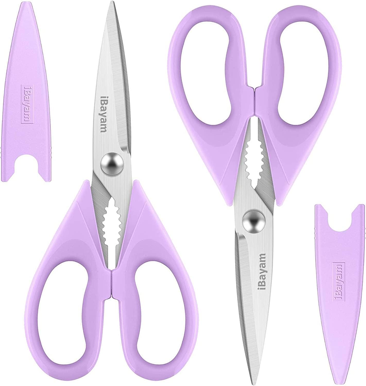 Kitchen Shears, iBayam Kitchen Scissors Heavy Duty Meat Scissors Poultry Shears, Dishwasher Safe Food Cooking Scissors All Purpose Stainless Steel Utility Scissors, 2-Pack (Pastel Purple)