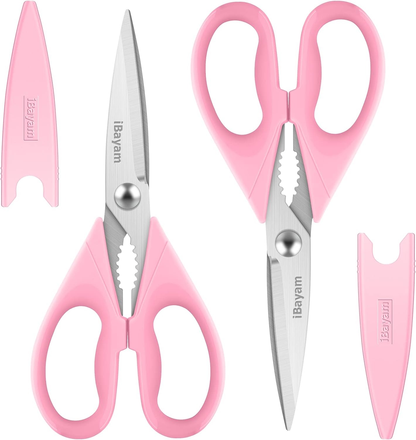 Kitchen Shears, iBayam Kitchen Scissors Heavy Duty Meat Scissors Poultry Shears, Dishwasher Safe Food Cooking Scissors All Purpose Stainless Steel Utility Scissors, 2-Pack (Pastel Pink)