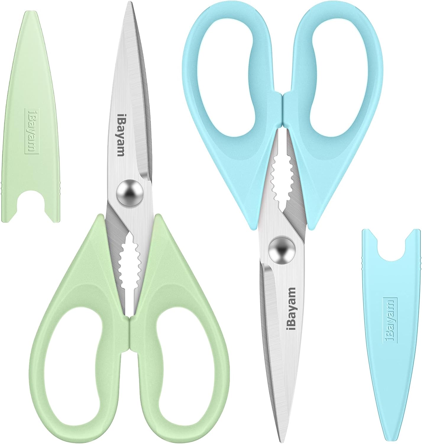 Kitchen Shears, iBayam Kitchen Scissors All Purpose Heavy Duty Meat Scissors Poultry Shears, Dishwasher Safe Food Cooking Scissors Stainless Steel Utility Scissors, 2-Pack, Light Blue, Pistachio