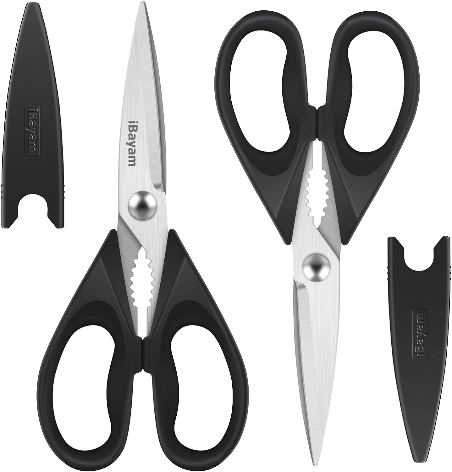 Kitchen Shears, iBayam Kitchen Scissors All Purpose Heavy Duty Meat Scissors Poultry Shears, Dishwasher Safe Food Cooking Scissors Stainless Steel Utility Scissors, 2-Pack, Black