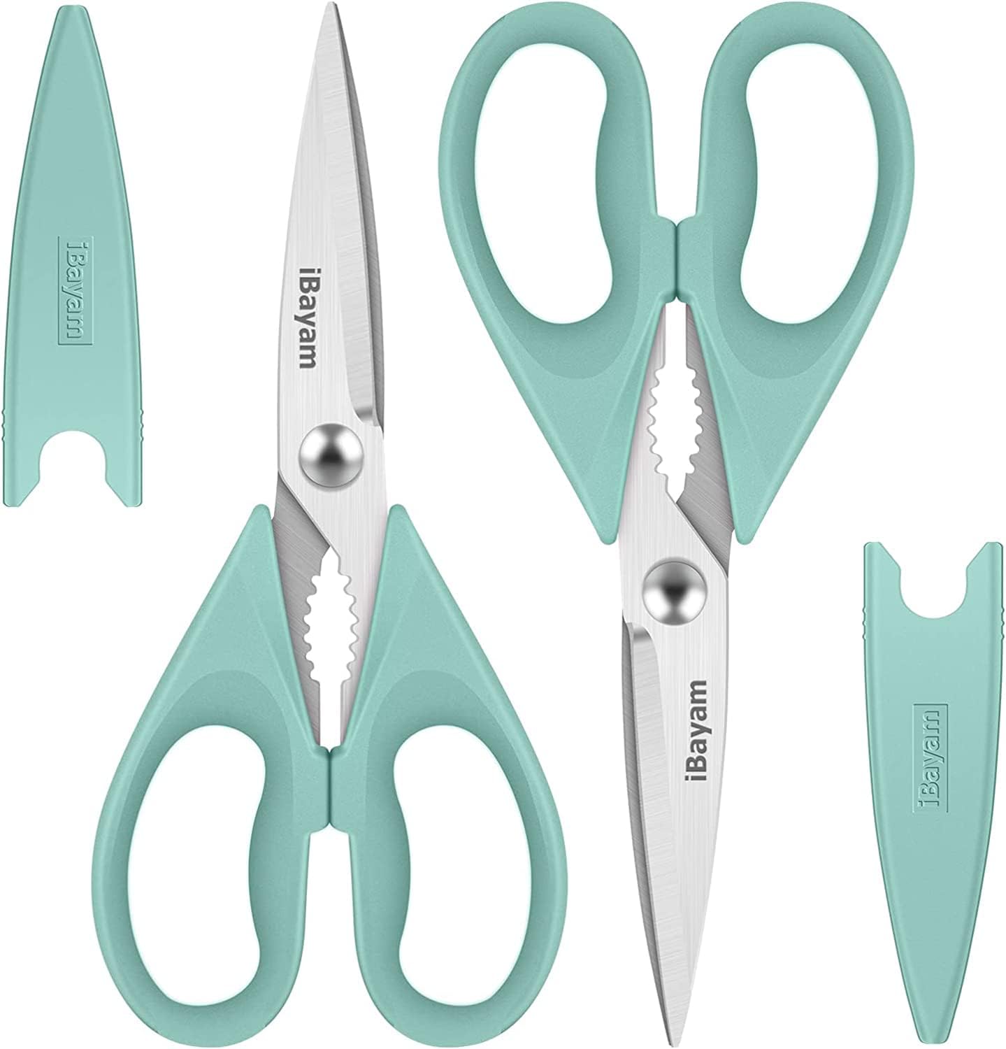 Kitchen Shears, iBayam Kitchen Scissors Heavy Duty Meat Scissors Poultry Shears, Dishwasher Safe Food Cooking Scissors All Purpose Stainless Steel Utility Scissors, 2-Pack (Aqua Sky)