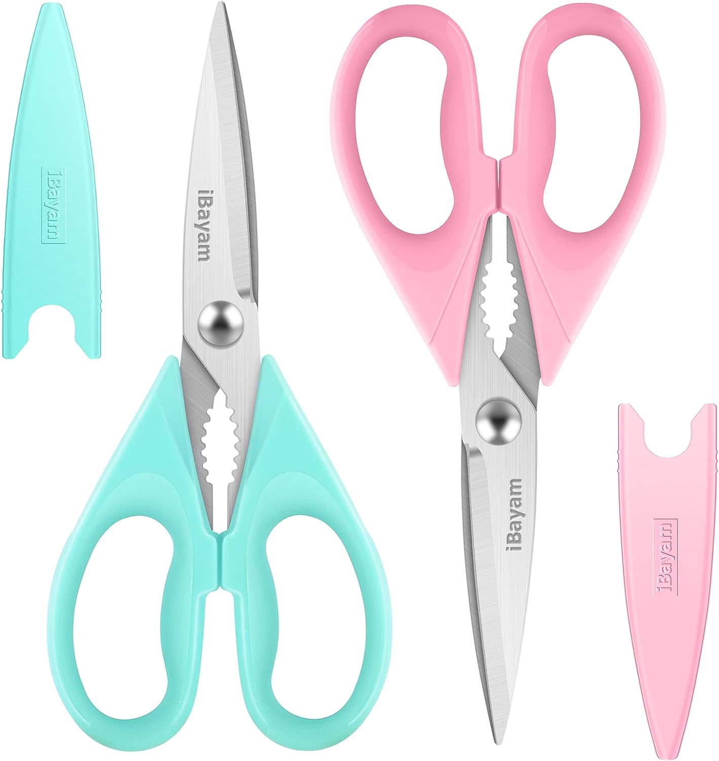 Kitchen Shears, iBayam Kitchen Scissors All Purpose Heavy Duty Meat Scissors Poultry Shears, Dishwasher Safe Food Cooking Scissors Stainless Steel Utility Scissors, 2-Pack, Pastel Pink, Mint Blue