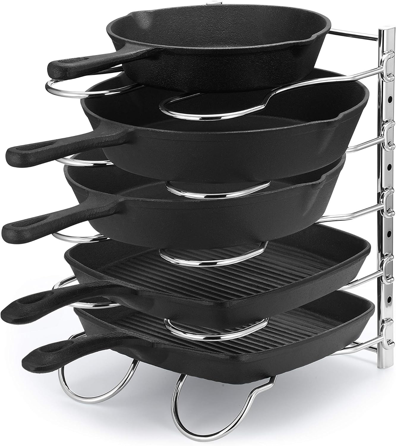 CAXXA Metal Heavy Duty Pan Rack, Pot Lid Rack, Kitchen Cabinet Pantry Cookware Organizer Rack Holder | 5 Adjustable Dividers, 12.8 x 10.4 x 8.9 INCH, Chrome