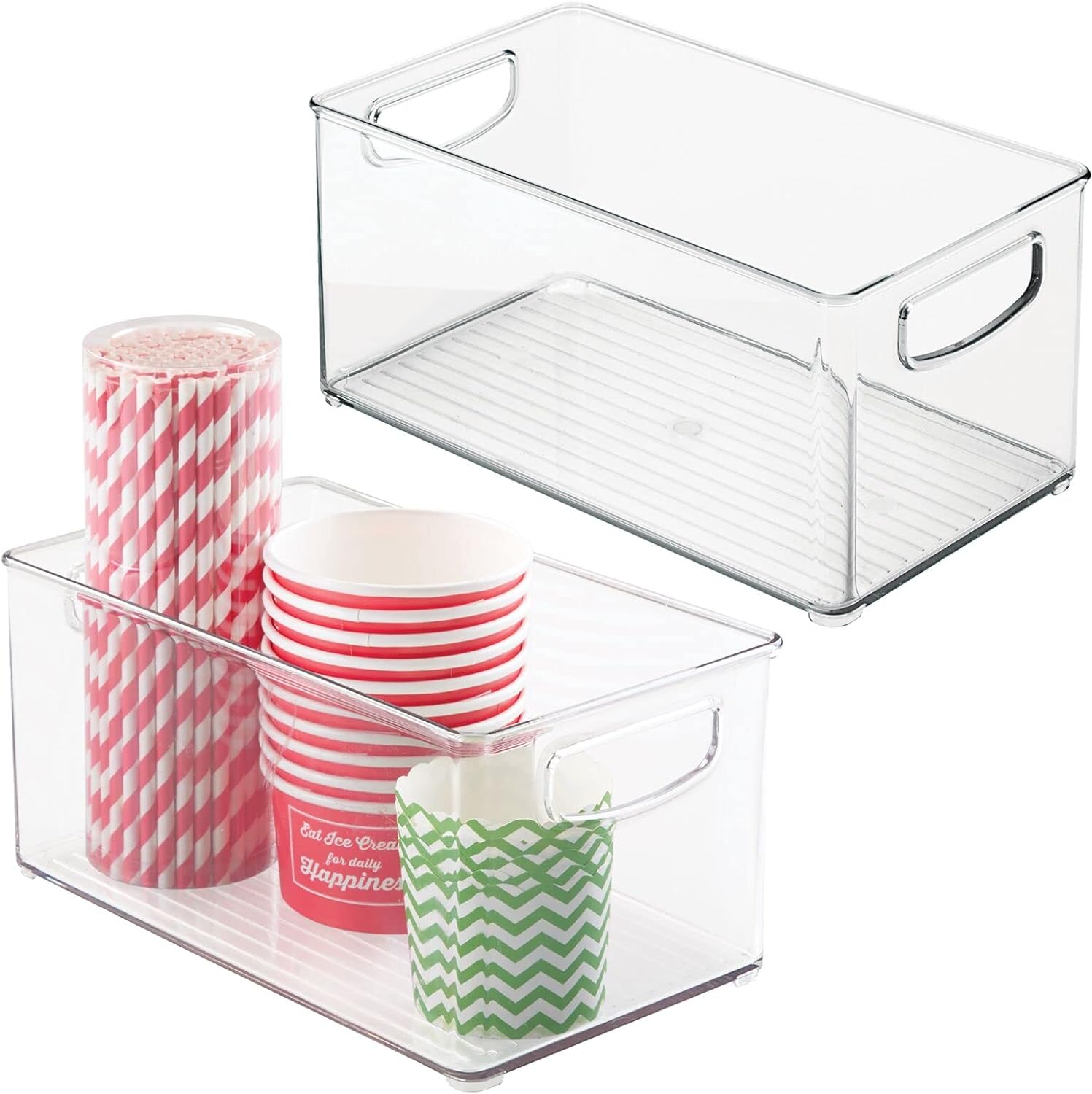 mDesign Plastic Kitchen Organizer - Storage Holder Bin with Handles for Pantry, Cupboard, Cabinet, Fridge/Freezer, Shelves, Counter - Holds Canned Food, Snacks - Ligne Collection - 2 Pack - Clear