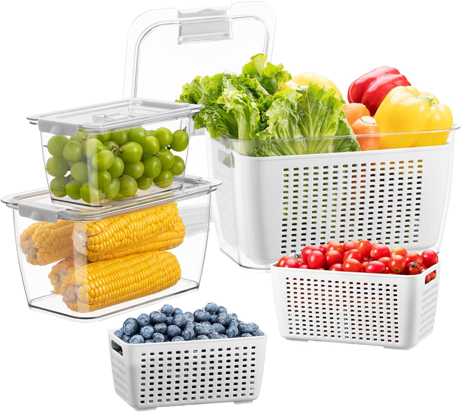 LUXEAR Fresh Container, 3PACK Produce Saver Container BPA Free Fridge Organizer for Vegetable Fruit and Salad Partitioned Food Storage Container with Vents Stay Fresh Containers Not Dishwashers Safe