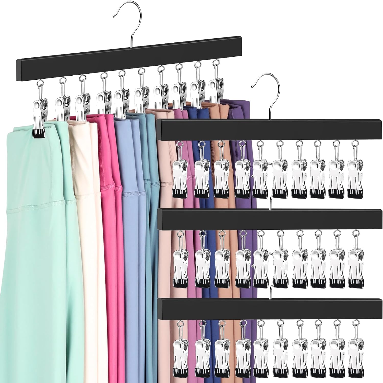 Legging Organizer for Closet, Pants Hangers with Clips Holds 20 Leggings, Jeans, Hats, Shorts, Socks, 360 Rotating Space Saving Hanging Clothes Organizer for Closet Organizers and Storage 4Pcs