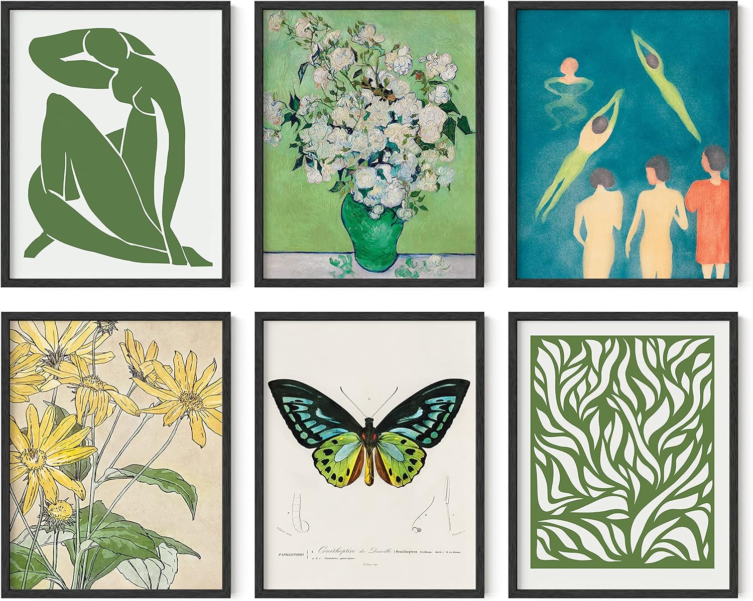 HAUS AND HUES Green Pictures Wall Decor - Set of 6 Vintage Posters for Room Aesthetic, Artist Posters Famous Art Prints, Classic Art Prints Aesthetic Paintings Room Decor Posters (11x14, Unframed)