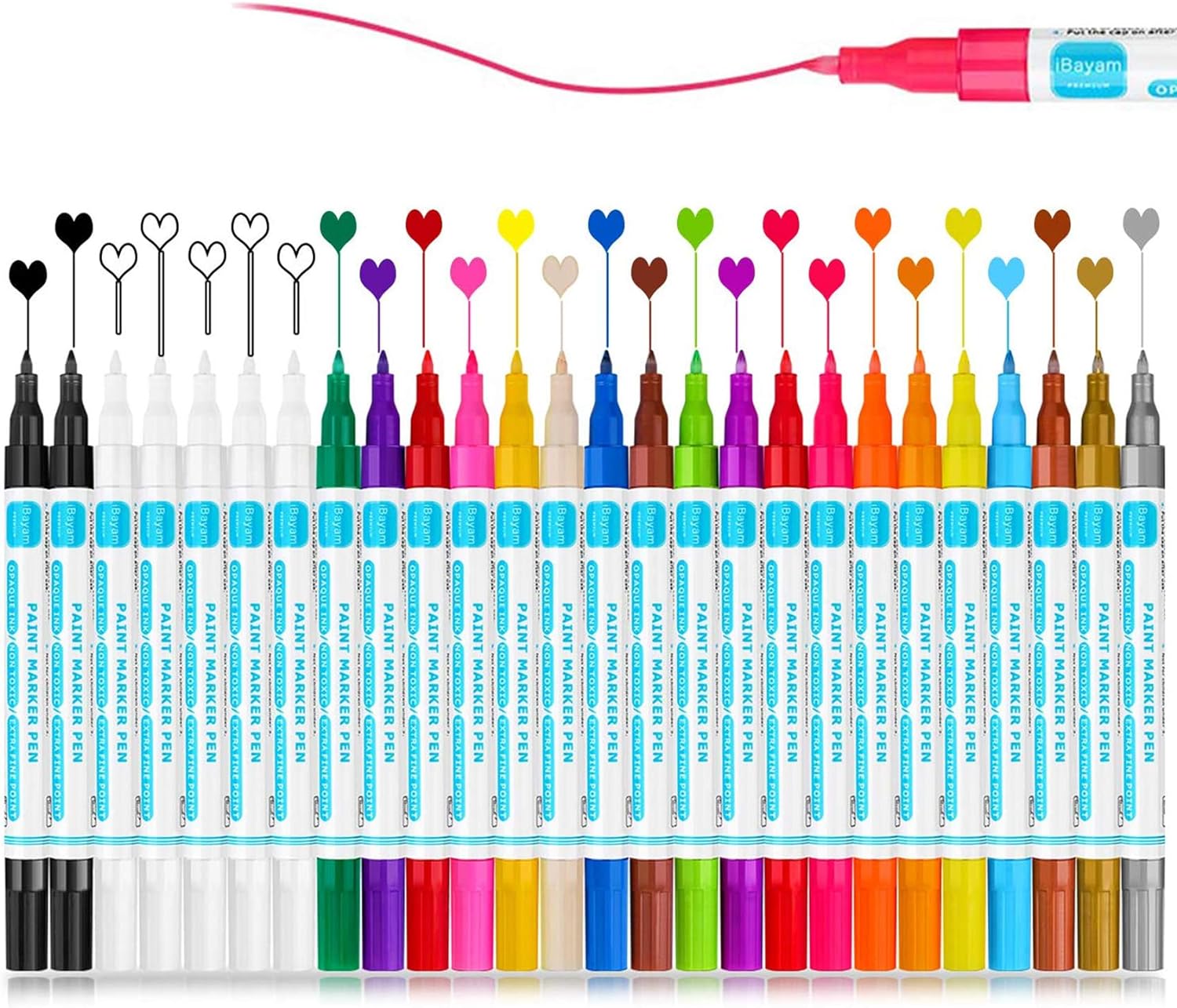 iBayam 26 Pack Oil-Based Acrylic Paint Markers Set, 19 Unique Colors with 5 White and 2 Black, Perfect for Easter Decor, Crafts, DIY, School, Parties, Gifts