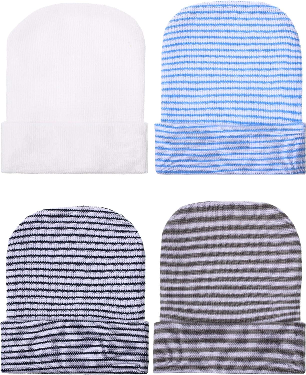 Geyoga Newborn Baby Boy Hat Newborn Beanie Stripes Hat Toddler Soft Hat Infant Cotton Knit Caps for Baby Boys 0-6 Months