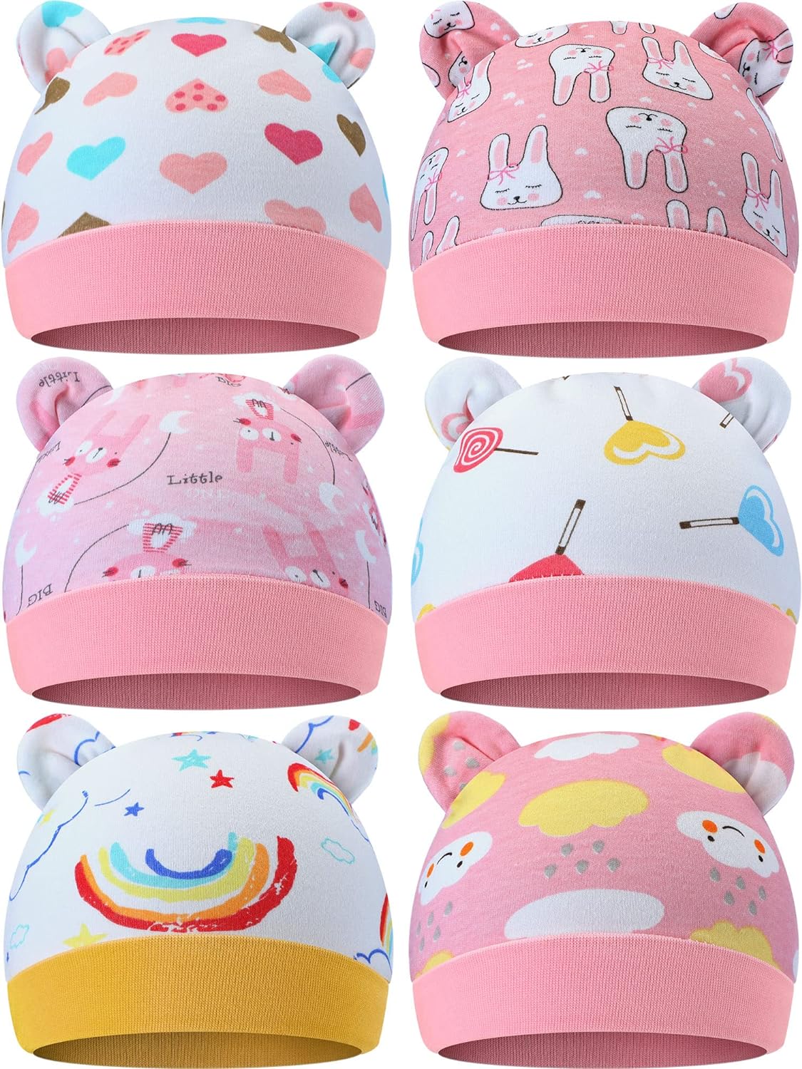 Geyoga 6 Pieces Newborn Baby Hat Bear Ears Infant Caps Baby Boy Girl Toddler Hats Infant Beanie Caps for 0-3 Months