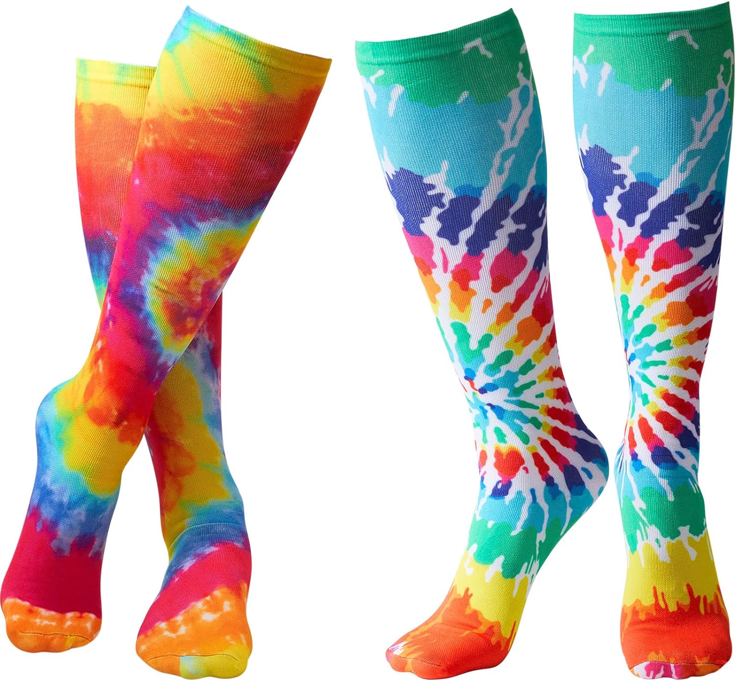 Geyoga 2 Pairs Kids Soccer Socks Tie Dye Softball Socks Unisex Casual Pattern Socks for Youth Girls Boys