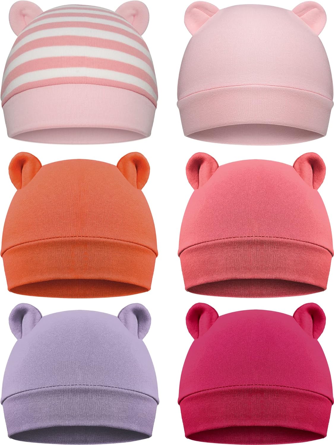 6 Pieces Newborn Baby Hat Bear Ears Infant Caps Baby Boy Girl Toddler Hats Infant Beanie Caps for 0-3 Months (Pink White, Light Pink, Dark Pink, Orange, Rose Red, Purple,Classic)