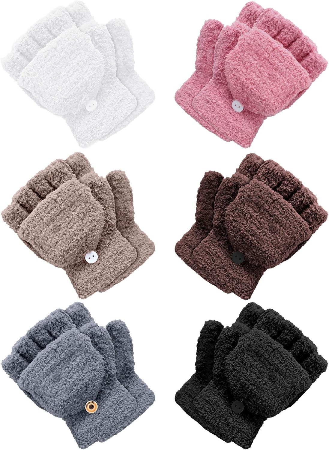 6 Pairs Kids Fingerless Gloves Winter Flip Top Gloves Knitted Mitten with Cover Convertible Warm Gloves for Toddler Boys Girl