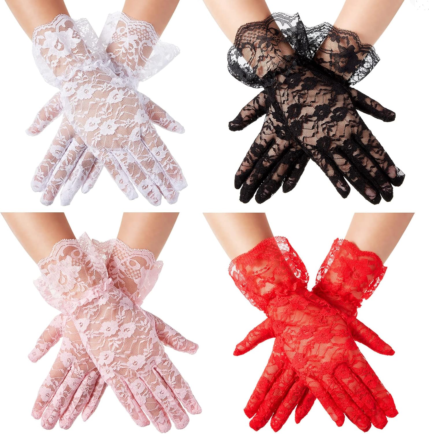 Geyoga 4 Pair Ladies Lace Gloves Women Tea Party Gloves Christmas Elegant Short Gloves Vintage Wedding Lace Wrist Gloves Girl