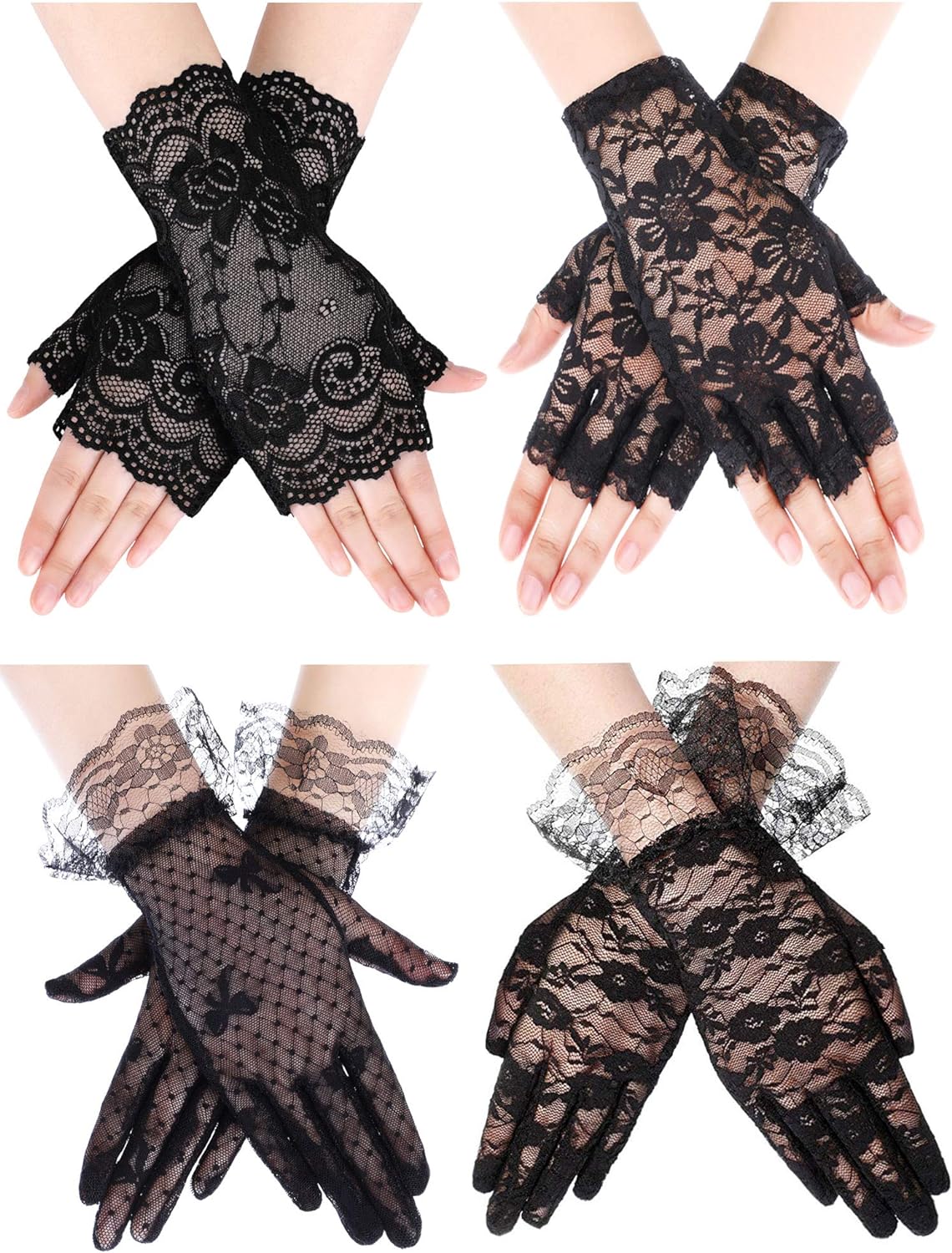 4 Pairs Fingerless Lace Gloves For Women Floral Gloves Bridal Lace Gloves Vintage Opera Gloves for Lady Wedding Party Costume