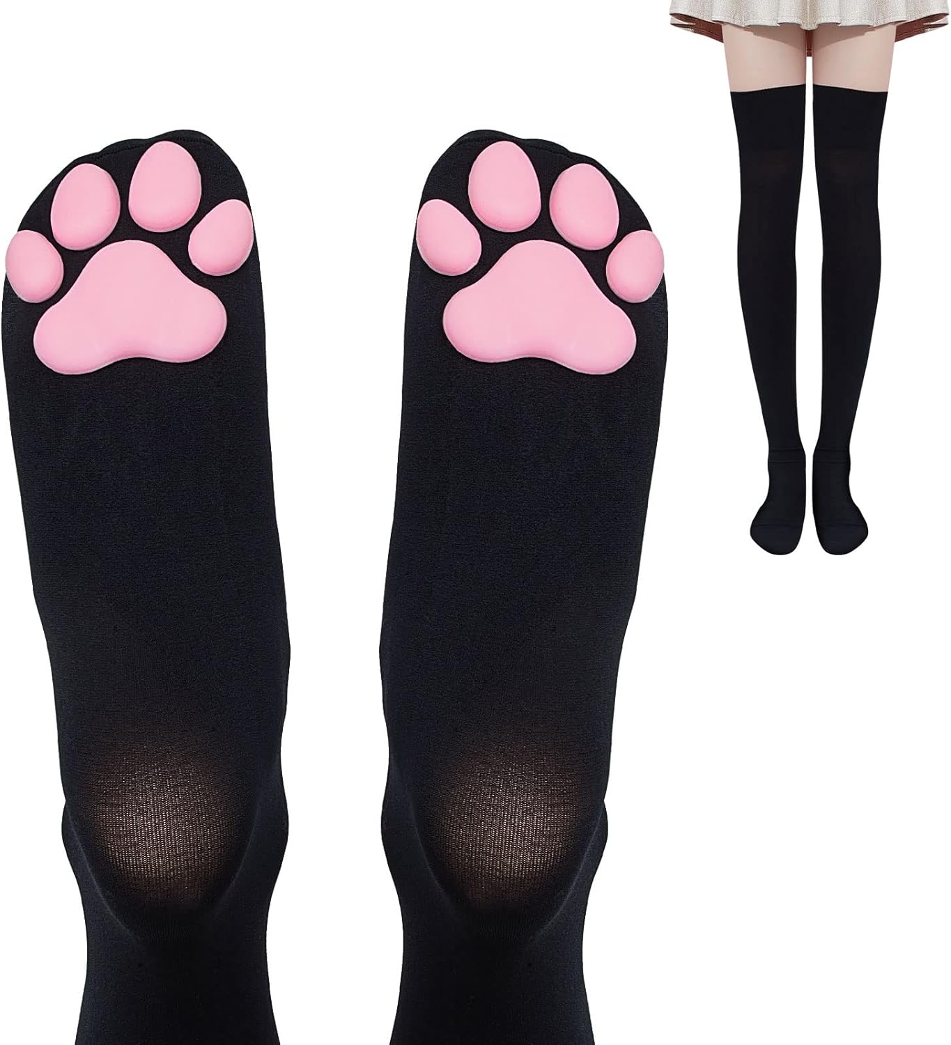 Geyoga Cat Paw Pad Socks Thigh High Pink Cute 3D Kitten Claw Stockings for Girls Women Cat Cosplay