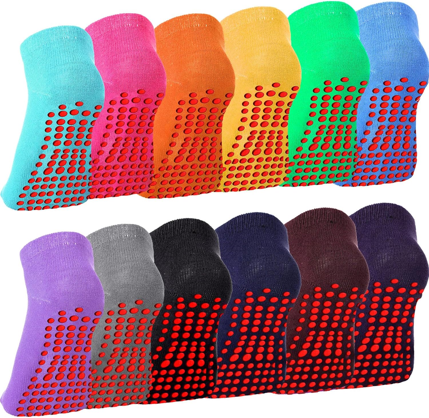 12 Pairs Non Slip Yoga Socks with Grips Women Anti-Skid Socks Sticky Grippers Socks for Pilates Ballet Barre Yoga