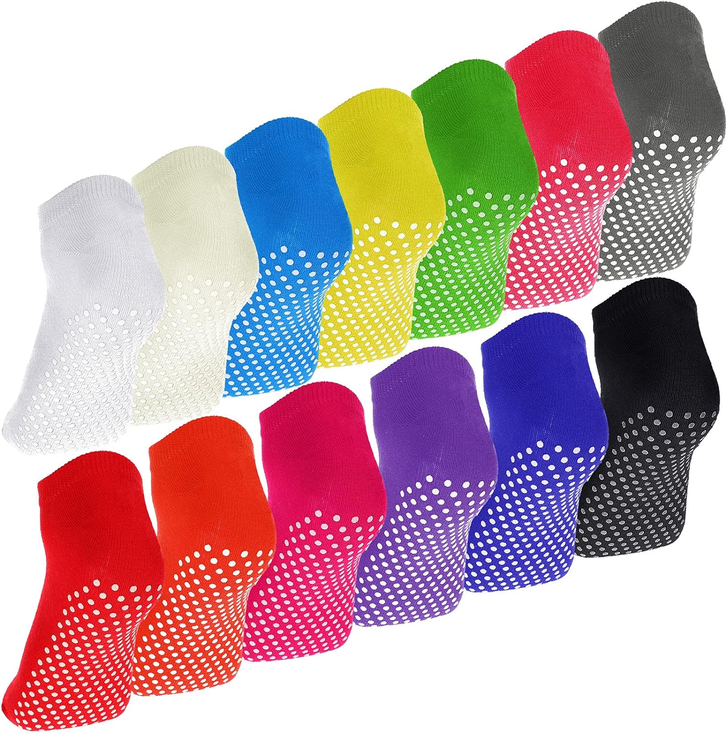 Geyoga 13 Pairs Non Skid Sticky Grippers Socks Pilates Yoga Ballet Barre Non Slip Socks for Kids Women Men