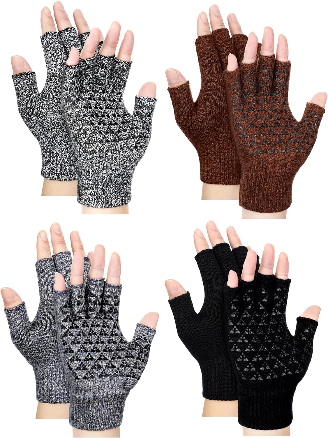 4 Pairs Unisex Winter Half Finger Knit Gloves Stretchy Non-Slip Winter Warm Knitted Fingerless Gloves