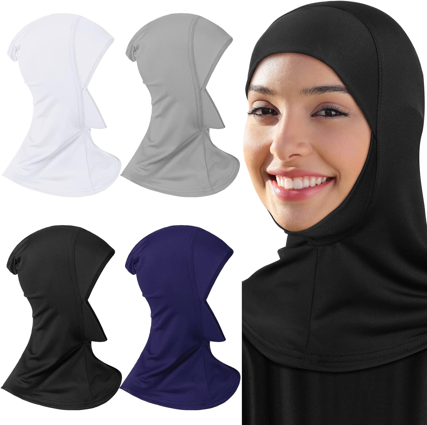 Geyoga 4 Pieces Modal Hijab Cap Adjustable Muslim Stretchy Turban Full Cover Shawl Cap Full Neck Coverage for Lady