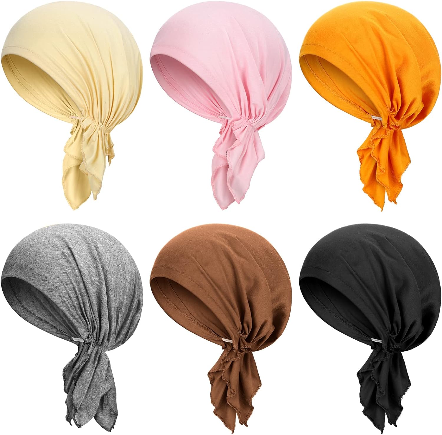 Geyoga 6 Pcs Chemo Headwear for Women Turban Beanie Caps Cancer Head Scarves Hair Loss Beanie Headwear for Yoga Running