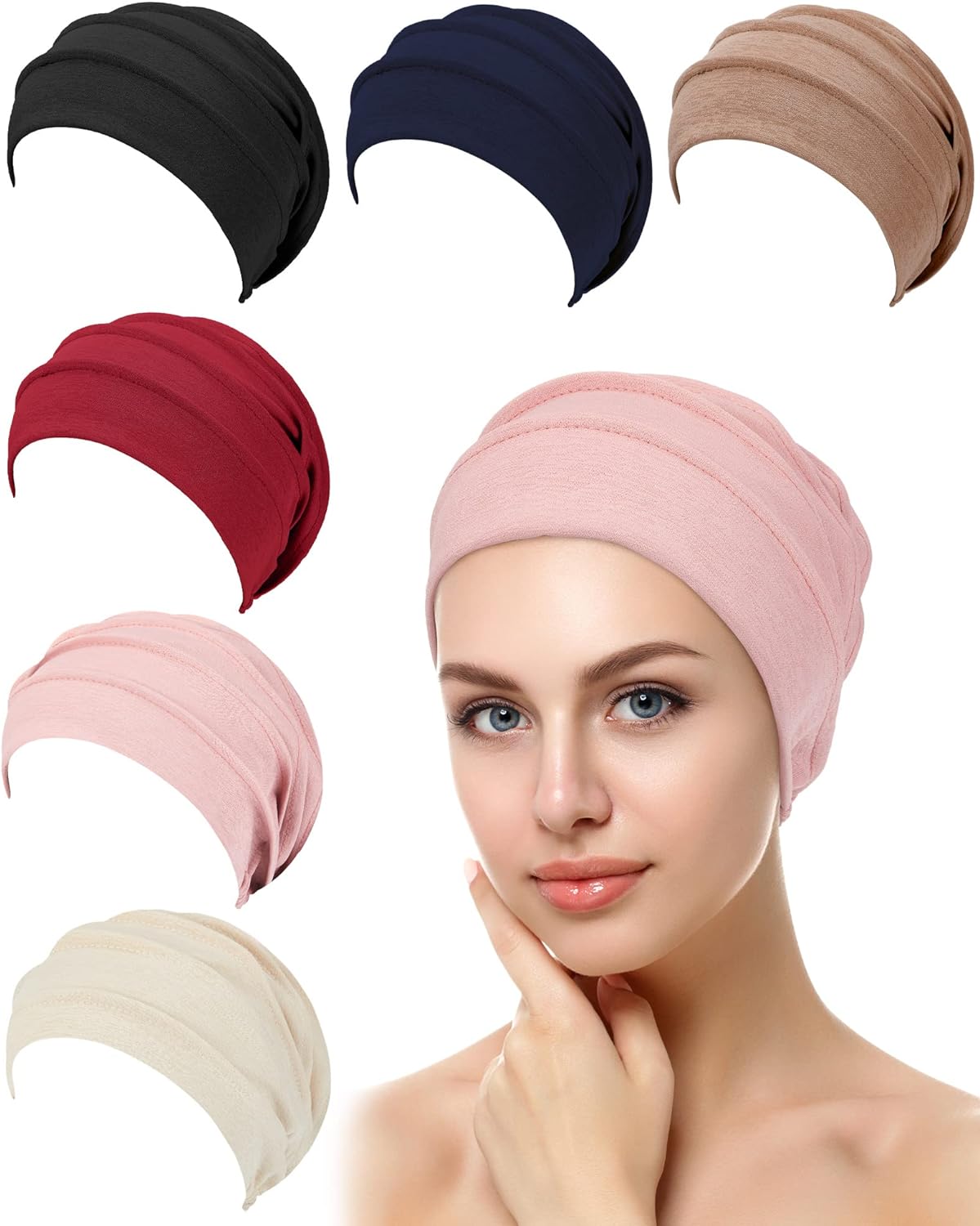 Geyoga 6 Pieces Slouchy Hair Loss Beanies Hats Soft Polyester Cancer Hat Stretchy Sleeping Cap Headwear for Women