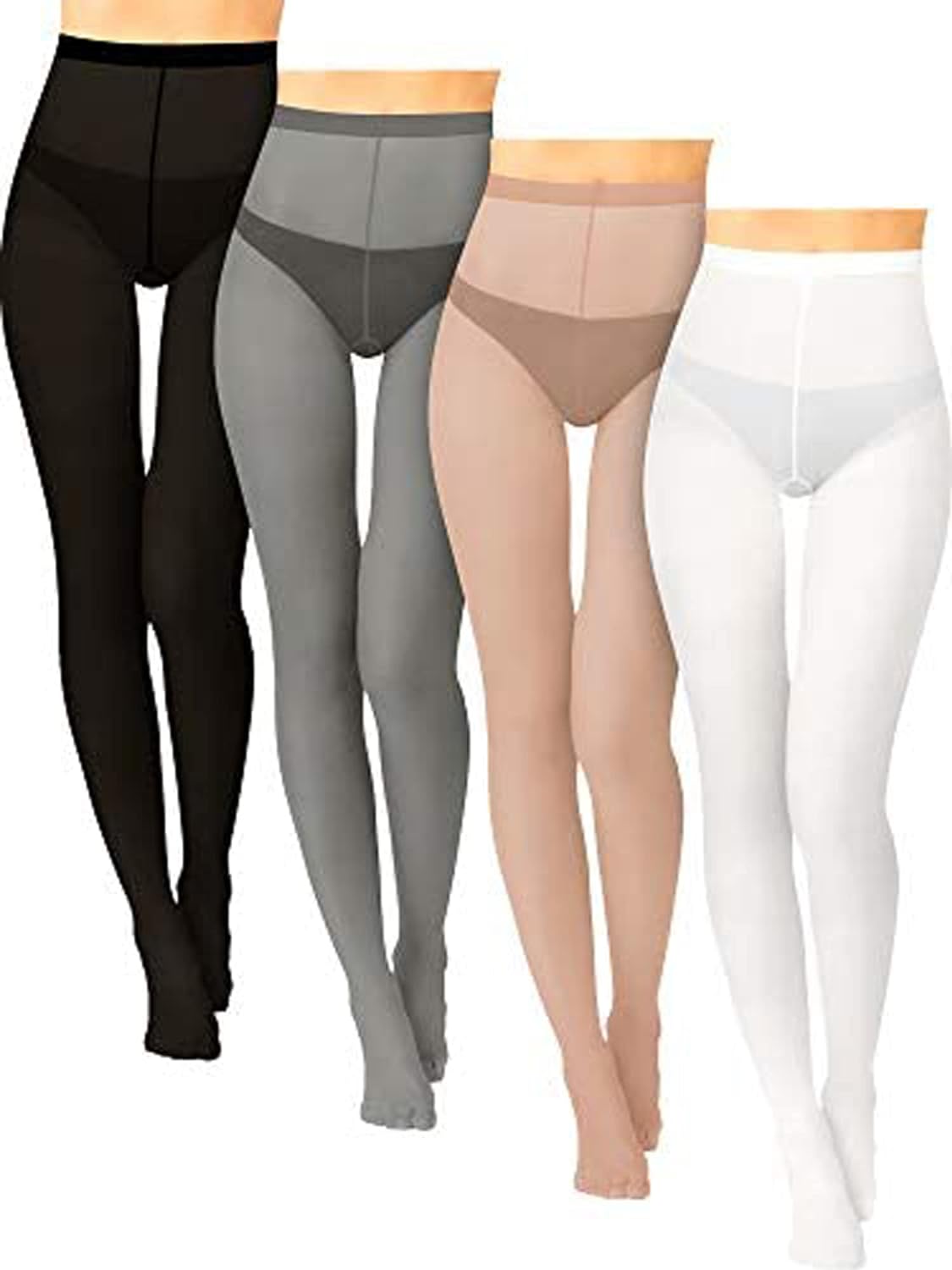 4 Pairs Women Footed Tights Solid Color Opaque Tights Summer 3 Denier/100 Denier Pantyhose Stockings for Women Girls